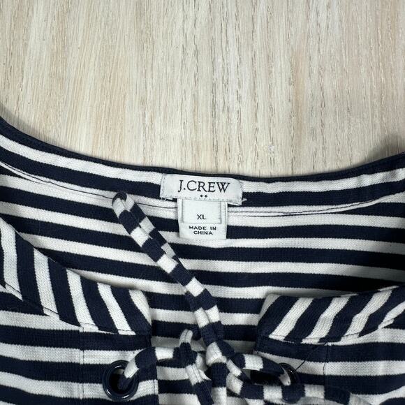 J Crew Navy White Stripe Lace Up T-Shirt Casual Nautical Short Sleeve Dress XL - Picture 6 of 16